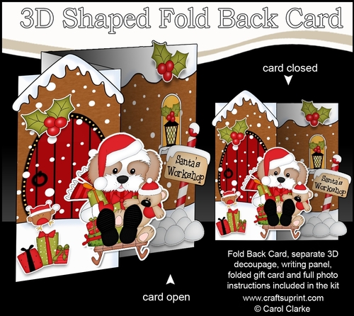 3D Shaped No-Hole Fold Back Christmas Card Kit - Little Cavachon Dog