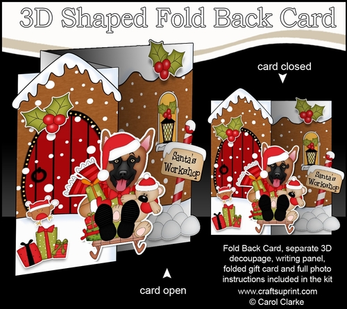 3D Shaped No-Hole Fold Back Christmas Card Kit - Little German Shepherd Dog