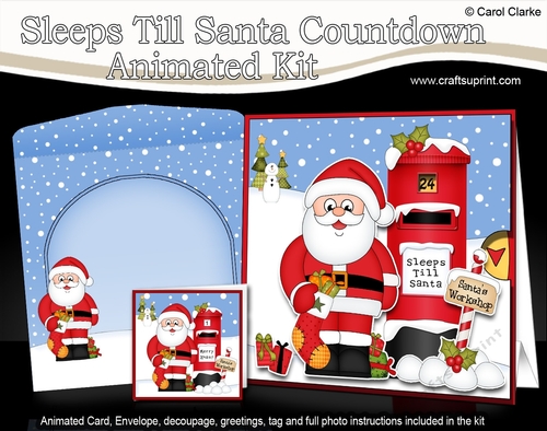 3D Animated Sleeps Till Santa Christmas Postbox Countdown Card Kit - Santa has an Xmas Stocking
