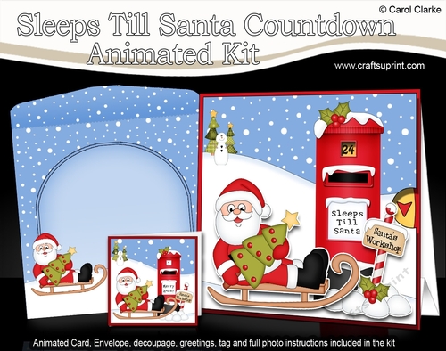 3D Animated Sleeps Till Santa Christmas Postbox Countdown Card Kit - Santa has an Xmas Tree