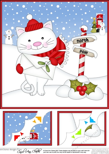 8 x 8 Christmas Scalloped Corner Topper - Cute Little Cat