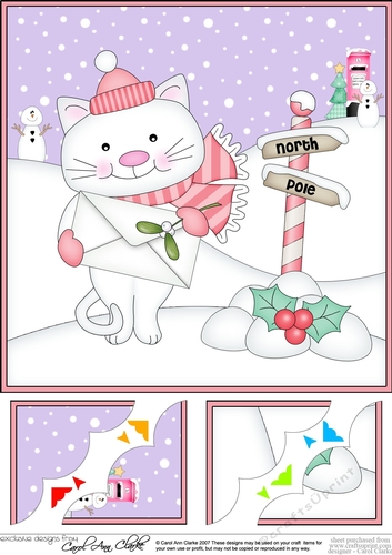 8 x 8 Christmas Scalloped Corner Topper - Cute Little Cat