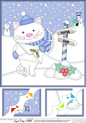 8 x 8 Christmas Scalloped Corner Topper - Cute Little Cat