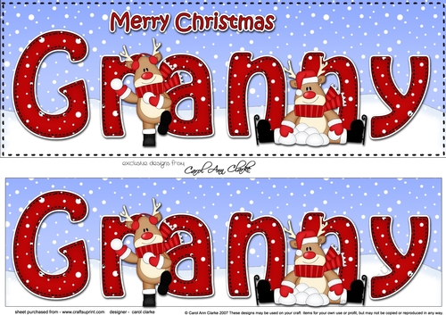 Large DL Merry Christmas GRANNY 3D decoupage with Rudolph