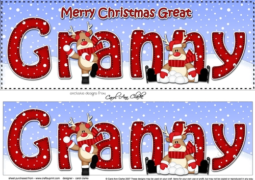 Large DL Merry Christmas GREAT GRANNY 3D decoupage with Rudolph