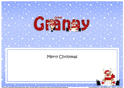 Large DL Merry Christmas GREAT GRANNY insert with Rudolph