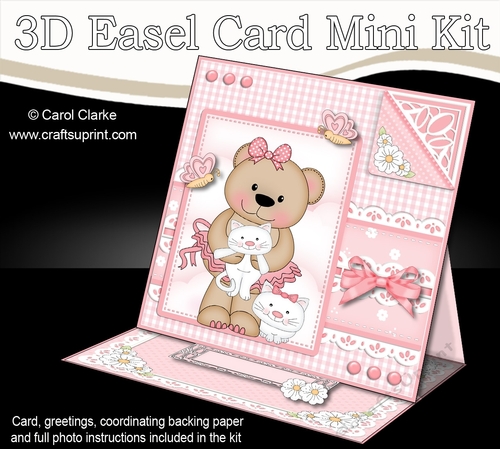 3D Easel Card Mini Kit - Pretty in Pink - Livvy Bear has Kitty Kats