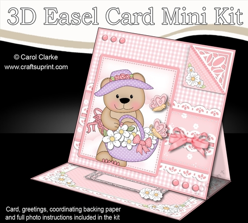 3D Easel Card Mini Kit - Pretty in Pink - Livvy Bear has Pretty Flowers