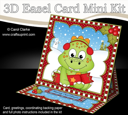 3D Easel Card Mini Kit - Cute Little Christmas Dino has an Xmas Cracker
