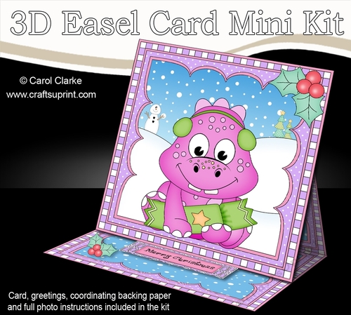 3D Easel Card Mini Kit - Cute Little Christmas Dino has an Xmas Cracker