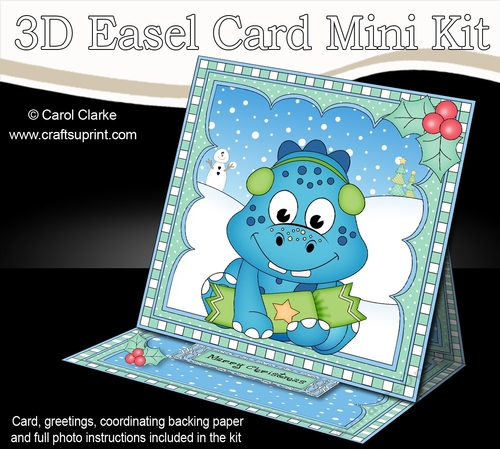 3D Easel Card Mini Kit - Cute Little Christmas Dino has an Xmas Cracker