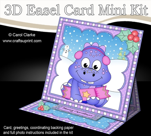3D Easel Card Mini Kit - Cute Little Christmas Dino has an Xmas Cracker