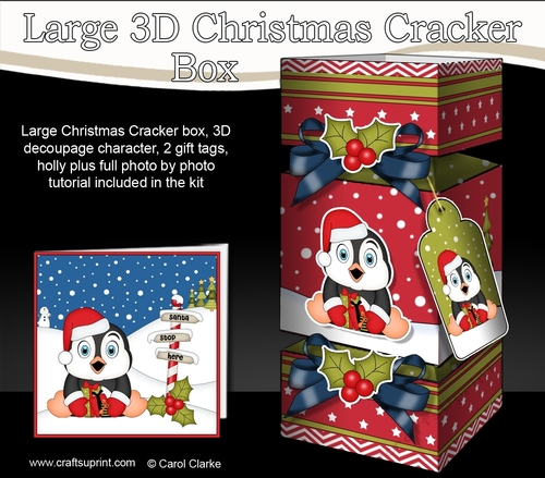 3D Large Christmas Cracker Box -  Pip Penguin has lots of Presents