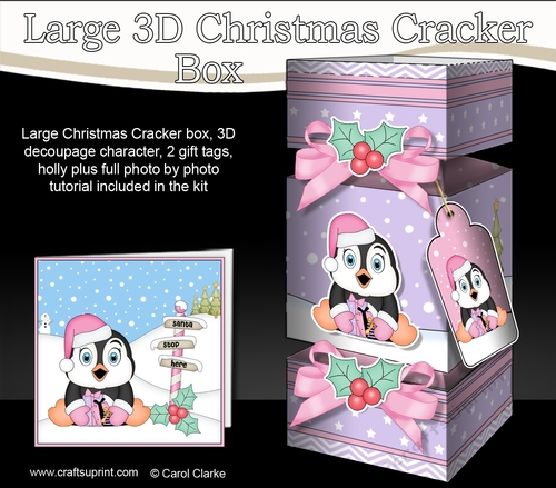 3D Large Christmas Cracker Box -  Pip Penguin has lots of Presents