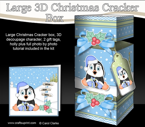 3D Large Christmas Cracker Box -  Pip Penguin has lots of Presents