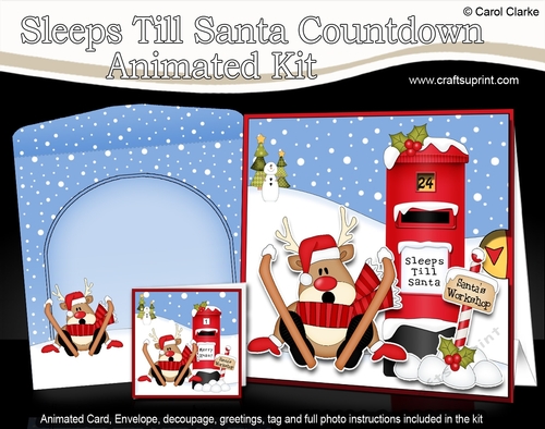 3D Animated Sleeps Till Santa Christmas Postbox Countdown Card Kit - oOOps Rudolph is Skiing