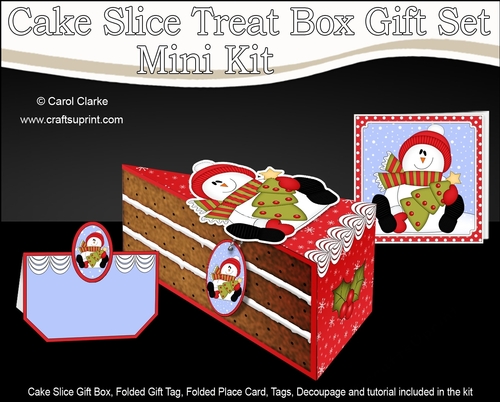 3D Christmas Cake Slice Treat Box Gift Set Mini Kit - Snowman Rio has an Xmas Tree
