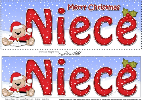 Large DL Merry Christmas NIECE 3D decoupage with Teddies