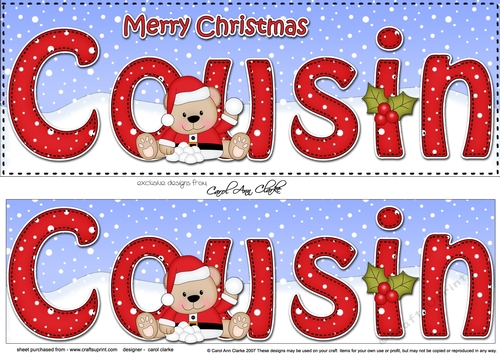 Large DL Merry Christmas COUSIN 3D decoupage with Teddies
