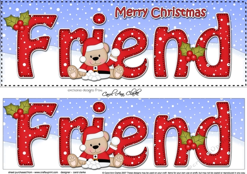 Large DL Merry Christmas FRIEND 3D decoupage with Teddies