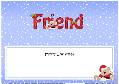 Large DL Merry Christmas FRIEND insert with Teddies