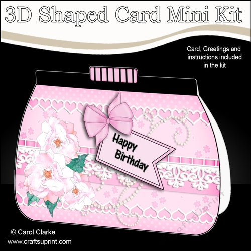 3D Shaped Card  Kit - A Touch of Elegance Flowers, Lace & Pearls Clutch Bag
