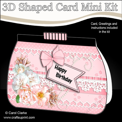 3D Shaped Card  Kit - A Touch of Elegance Flowers, Lace & Pearls Clutch Bag