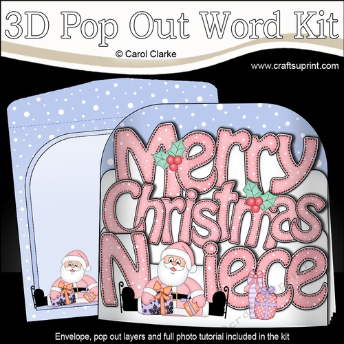 3D Pop Out Christmas Word Card Kit - Merry Christmas NIECE with Santa