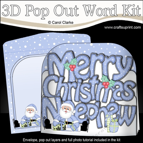 3D Pop Out Christmas Word Card Kit - Merry Christmas NEPHEW with Santa