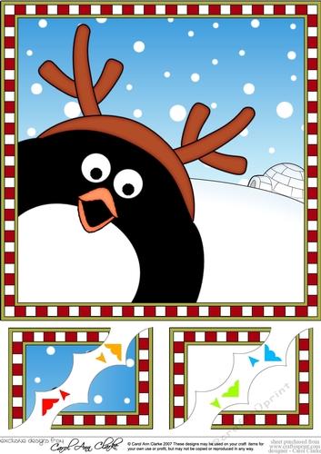 8 x 8 Scalloped Corner Topper - Cute Fun Pip Penguin 
