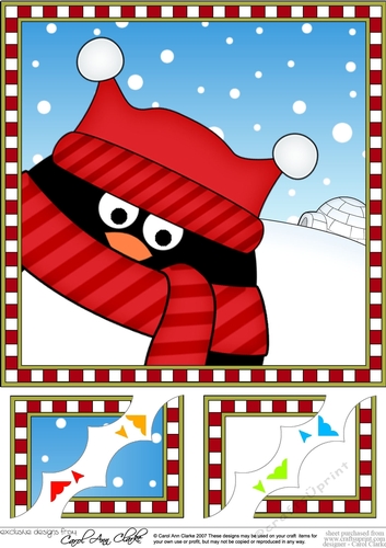 8 x 8 Scalloped Corner Topper - Cute Fun Pip Penguin 