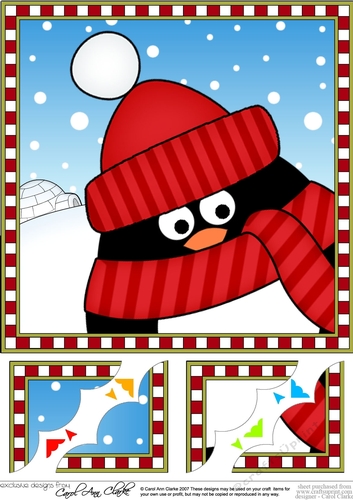 8 x 8 Scalloped Corner Topper - Cute Fun Pip Penguin 
