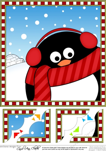 8 x 8 Scalloped Corner Topper - Cute Fun Pip Penguin 