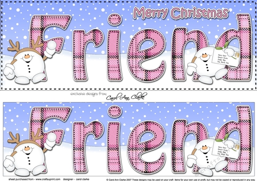 Large DL Merry Christmas FRIEND 3D decoupage with Snowball Sam