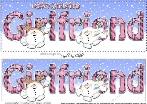 Large DL Merry Christmas GIRLFRIEND 3D decoupage with Snowball Sam