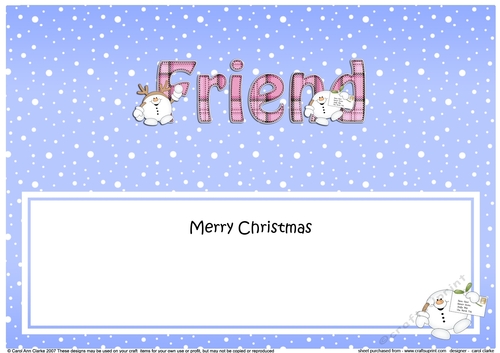 Large DL Merry Christmas FRIEND insert with Snowball Sam