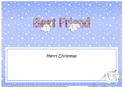 Large DL Merry Christmas BEST FRIEND insert with Snowball Sam
