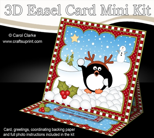 3D Easel Card Mini Kit - Christmas Pip Penguin is Snowballing!