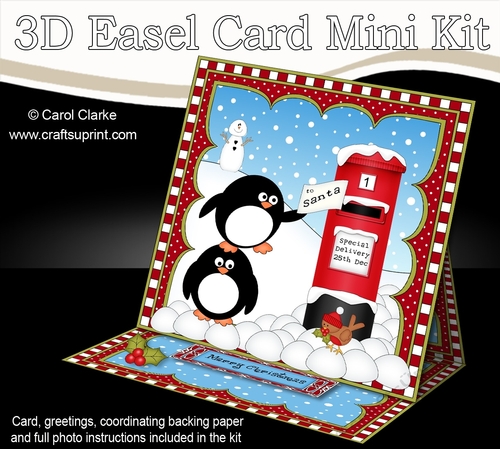 3D Easel Card Mini Kit - Christmas Pip Penguin has a Letter for Santa