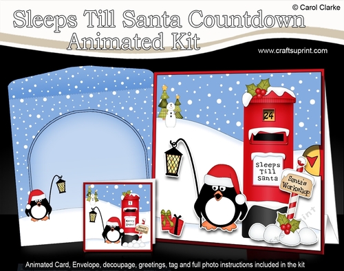 3D Animated Sleeps Till Santa Christmas Postbox Countdown Card Kit - Cute Penguin is going to Santas Workshop