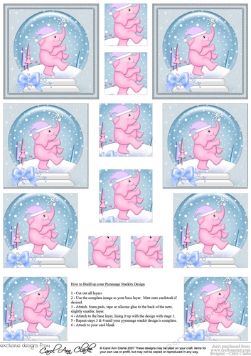 Christmas Cute Elephant Snowglobe Pyramage sheet
