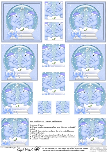 Christmas Cute Elephants Snowglobe Pyramage sheet
