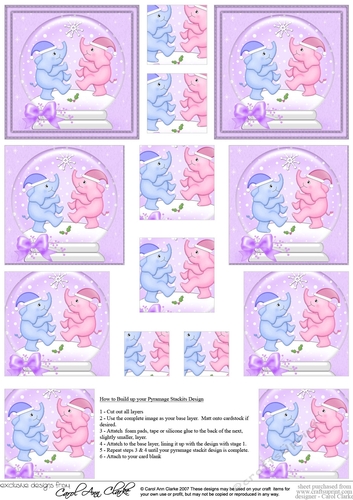 Christmas Cute Elephants Snowglobe Pyramage sheet