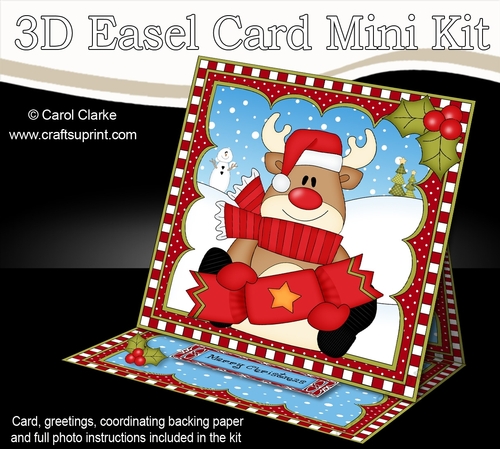3D Easel Card Mini Kit - Christmas Rudolph has an Xmas Cracker