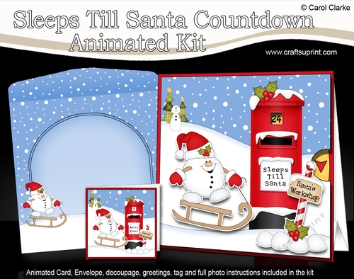 3D Animated Sleeps Till Santa Christmas Postbox Countdown Card Kit - Snowball Sam is Sledging