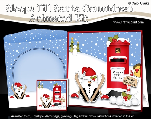 3D Animated Sleeps Till Santa Christmas Postbox Countdown Card Kit - OOps Snowball Sam is Skiing