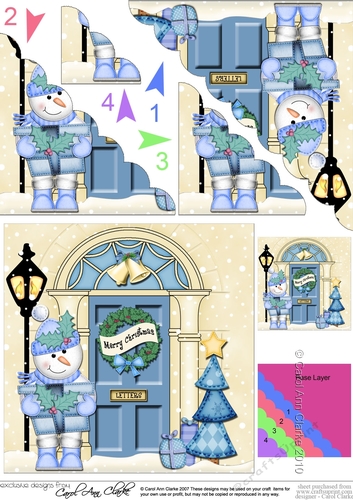 Snowman is at the Christmas Door Scallop Corner Stacker Topper