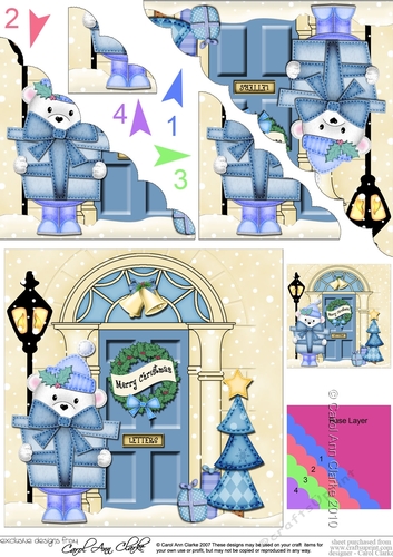 Teddy is at the Christmas Door Scallop Corner Stacker Topper