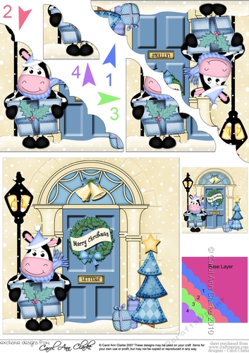 Milly Moo Cow is at the Christmas Door Scallop Corner Stacker Topper