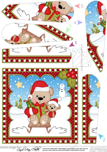 Christmas Fan Pyramage Topper - Livvy Bear is Sledging